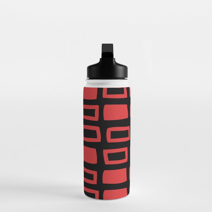 Mid Century Modern Abstract Squares Pattern 541 Black and Red Water Bottle Gallery Image 3