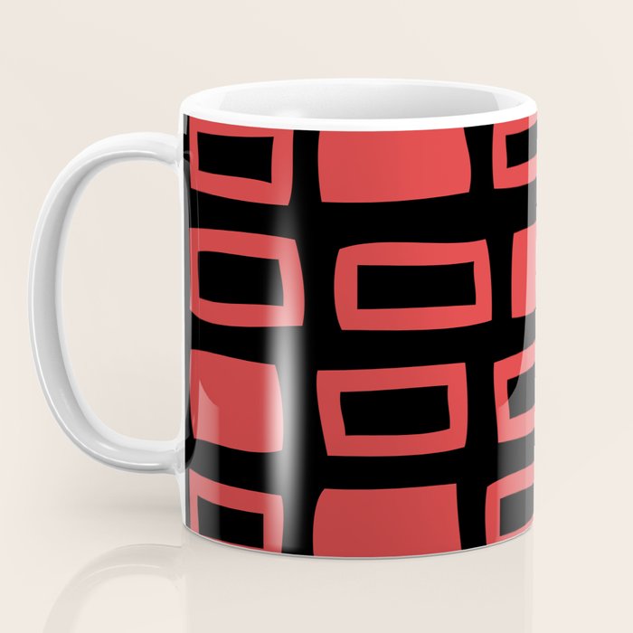 Mid Century Modern Abstract Squares Pattern 541 Black and Red Coffee Mug Gallery Image 3