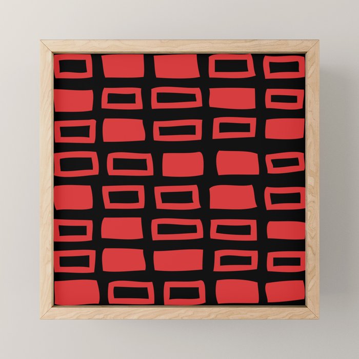 Mid Century Modern Abstract Squares Pattern 541 Black and Red Mini Art Print Gallery Image 1