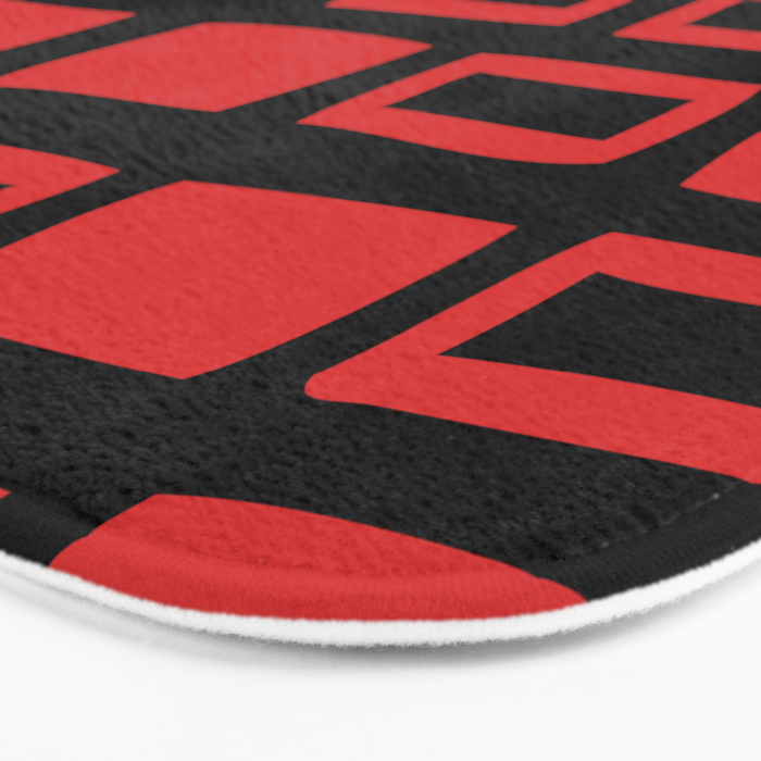 Mid Century Modern Abstract Squares Pattern 541 Black and Red Bath Mat Gallery Image 3