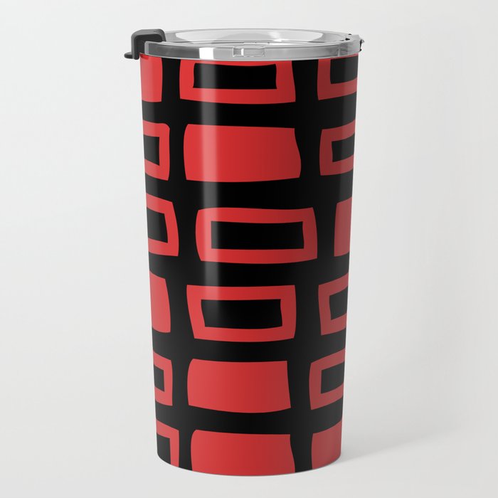 Mid Century Modern Abstract Squares Pattern 541 Black and Red Travel Mug Gallery Image 3
