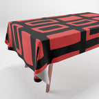 Mid Century Modern Abstract Squares Pattern 541 Black and Red Tablecloth Gallery Image 1