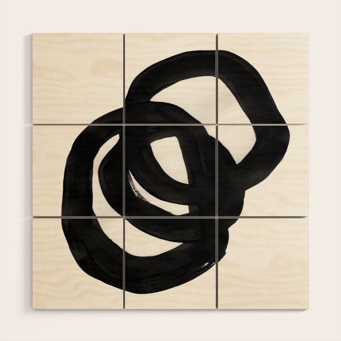 Black & White Minimalist Ink Tribal Mid Century Pattern Dark Painting Pattern Wood Wall Art Gallery Image 1