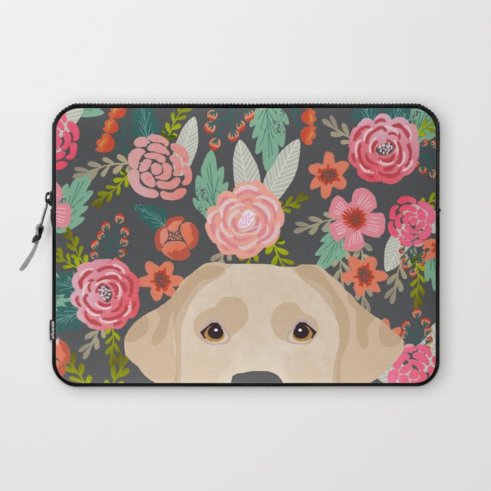 Yellow Lab dog portrait labrador retriever dog art pet friendly florals floral Laptop Sleeve Gallery Image 1