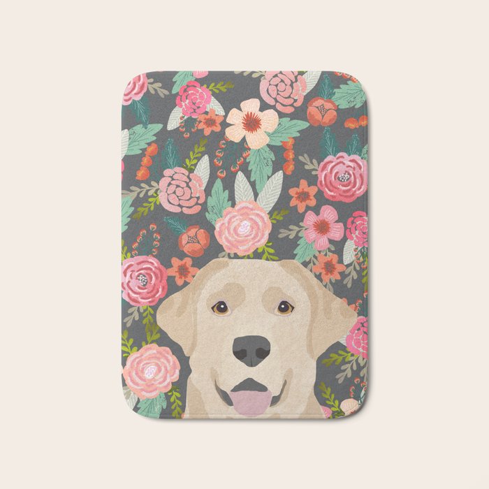 Yellow Lab dog portrait labrador retriever dog art pet friendly florals floral Bath Mat Gallery Image 1