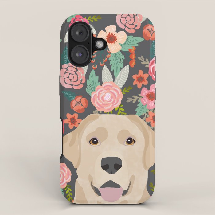 Yellow Lab dog portrait labrador retriever dog art pet friendly florals floral iPhone Case Gallery Image 1