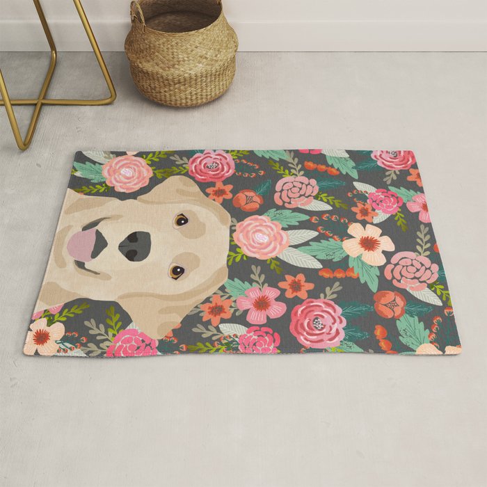 Yellow Lab dog portrait labrador retriever dog art pet friendly florals floral Rug Gallery Image 1