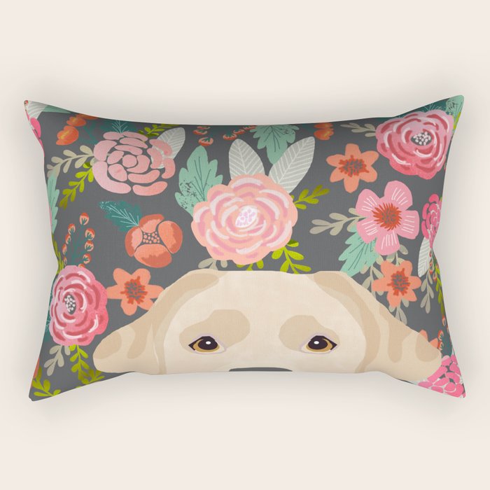 Yellow Lab dog portrait labrador retriever dog art pet friendly florals floral Rectangular Pillow Gallery Image 2