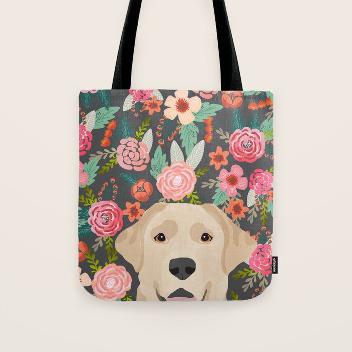 Yellow Lab dog portrait labrador retriever dog art pet friendly florals floral Tote Bag Gallery Image 1
