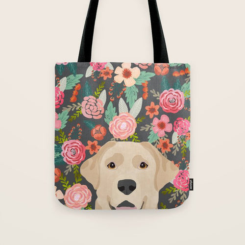 Yellow Lab Dog Portrait Labrador Retriever Dog Art Pet Friendly Florals Floral Tote Bag Gallery Image 1