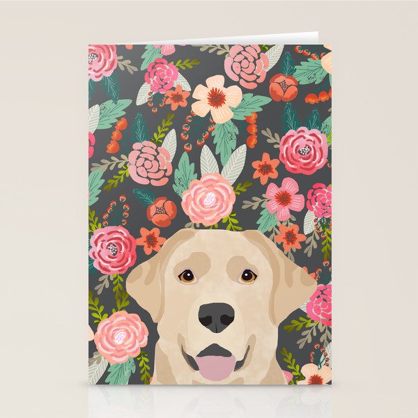 Yellow Lab dog portrait labrador retriever dog art pet friendly florals floral Stationery Card Gallery Image 2