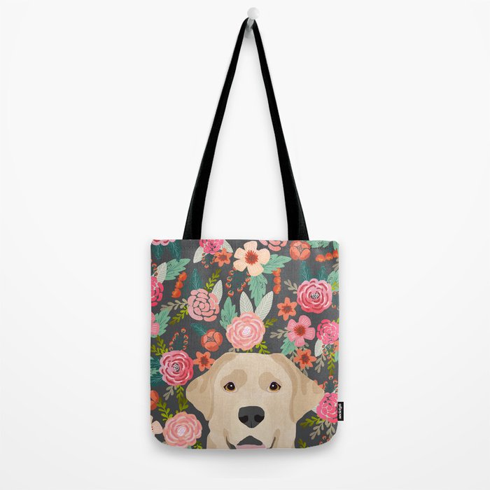Yellow Lab dog portrait labrador retriever dog art pet friendly florals floral Tote Bag Gallery Image 2