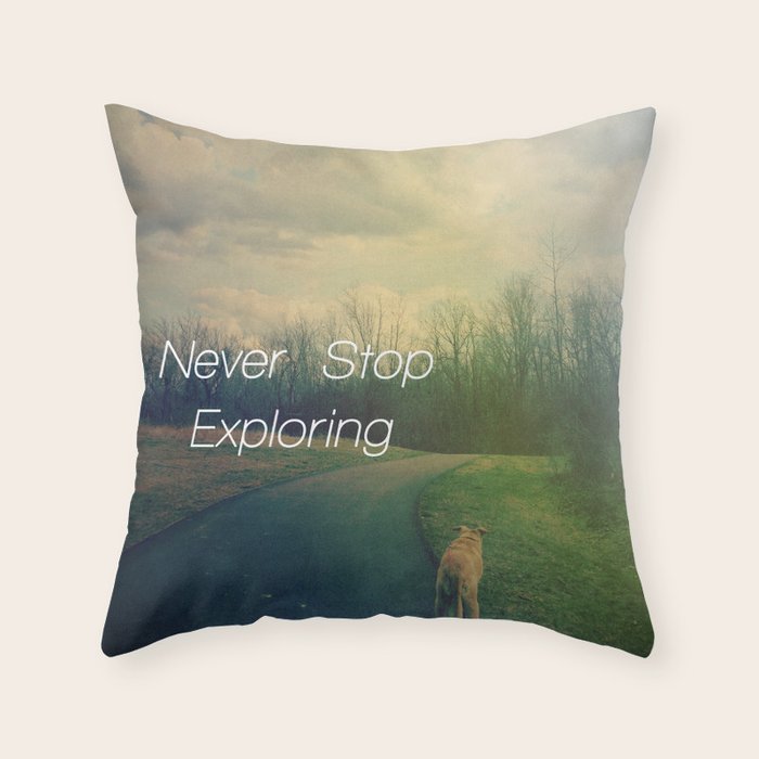 Never Stop Exploring Throw Pillow Gallery Image 1
