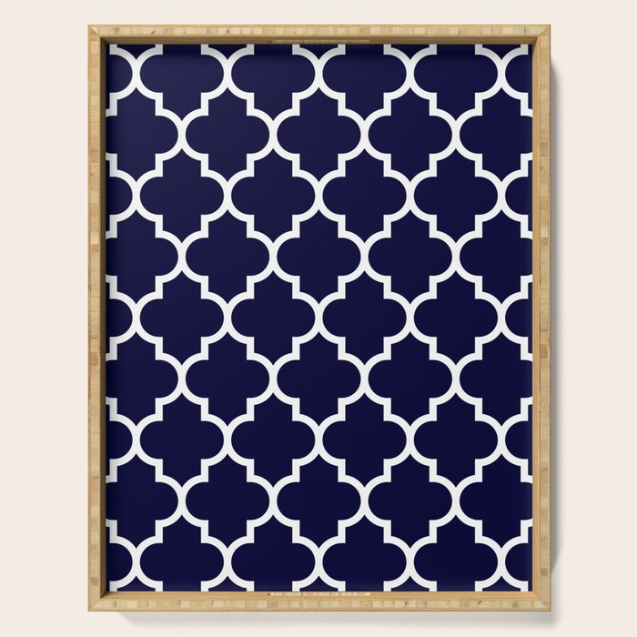 White Moroccan Quatrefoil On Navy Blue Serving Tray Gallery Image 1