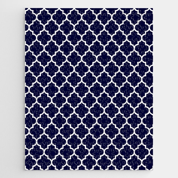 White Moroccan Quatrefoil On Navy Blue Jigsaw Puzzle Gallery Image 1