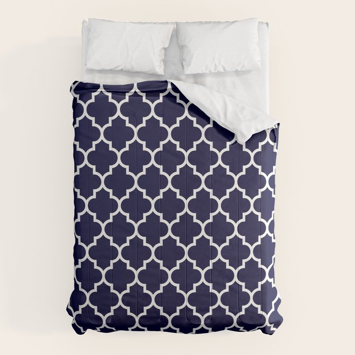 White Moroccan Quatrefoil On Navy Blue Comforter Gallery Image 6