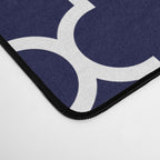 White Moroccan Quatrefoil On Navy Blue Desk Mat Gallery Image 4