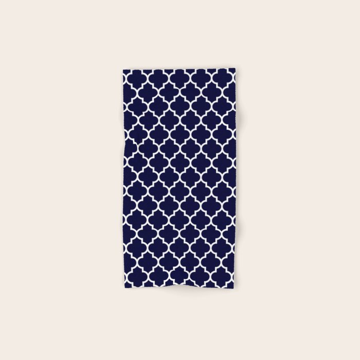 White Moroccan Quatrefoil On Navy Blue Bath Towel Gallery Image 1