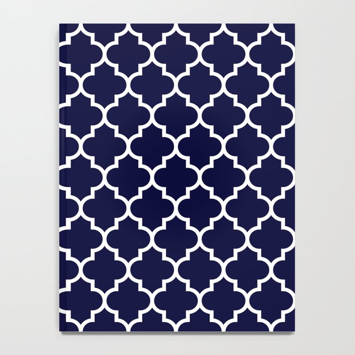 White Moroccan Quatrefoil On Navy Blue Notebook Gallery Image 4