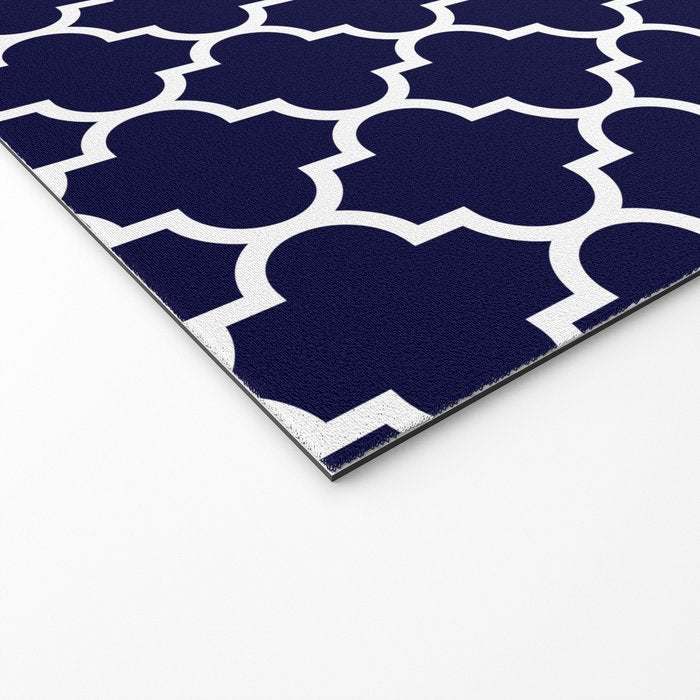 White Moroccan Quatrefoil On Navy Blue Welcome Mat Gallery Image 2