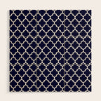 White Moroccan Quatrefoil On Navy Blue Wood Wall Art Gallery Image 1