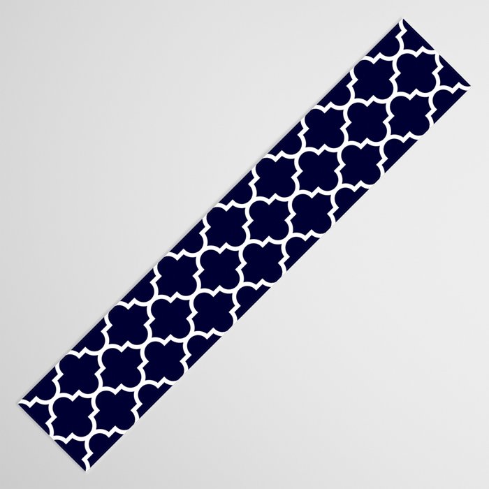 White Moroccan Quatrefoil On Navy Blue Table Runner Gallery Image 3