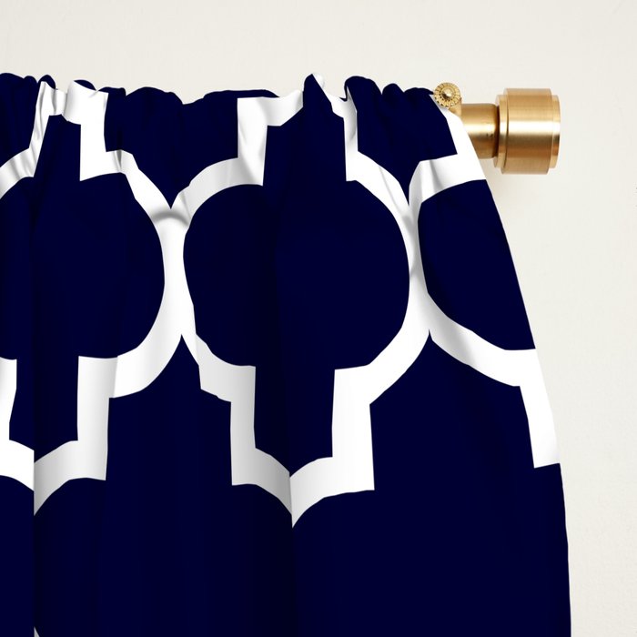 White Moroccan Quatrefoil On Navy Blue Window Curtain Gallery Image 2