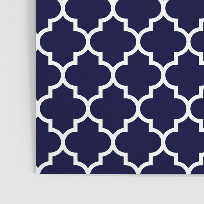 White Moroccan Quatrefoil On Navy Blue Poster Gallery Image 3