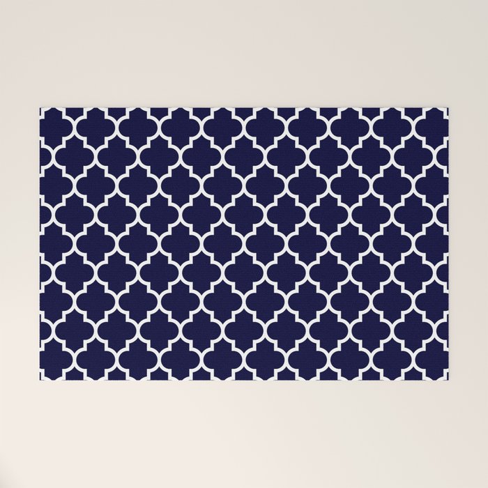 White Moroccan Quatrefoil On Navy Blue Welcome Mat Gallery Image 1