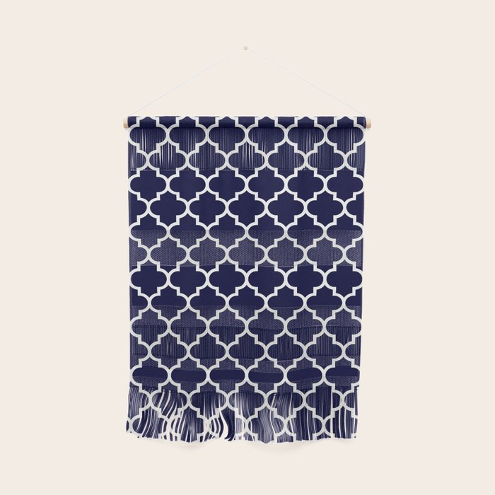 White Moroccan Quatrefoil On Navy Blue Wall Hanging Gallery Image 1