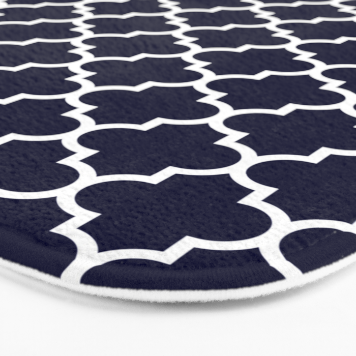 White Moroccan Quatrefoil On Navy Blue Bath Mat Gallery Image 3