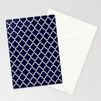 White Moroccan Quatrefoil On Navy Blue Stationery Card Gallery Image 2