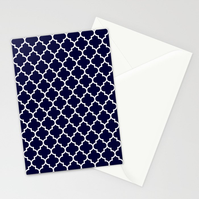 White Moroccan Quatrefoil On Navy Blue Stationery Card Gallery Image 2