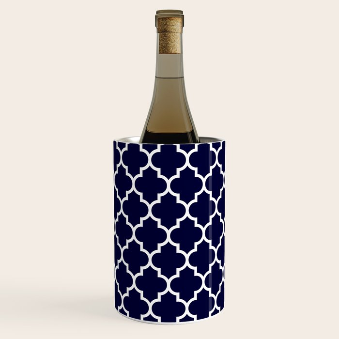 White Moroccan Quatrefoil On Navy Blue Wine Chiller Gallery Image 1