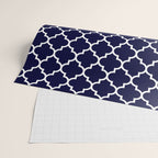 White Moroccan Quatrefoil On Navy Blue Wrapping Paper Gallery Image 2