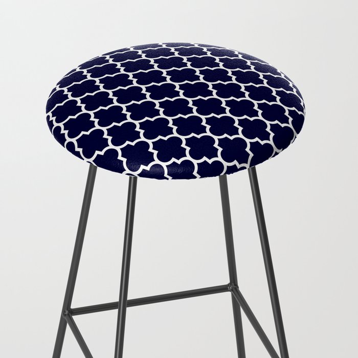 White Moroccan Quatrefoil On Navy Blue Stool Gallery Image 2
