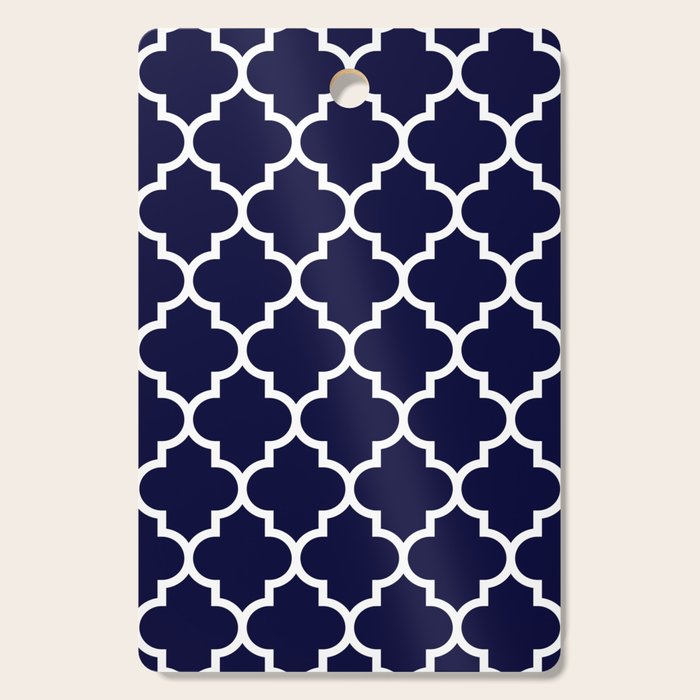 White Moroccan Quatrefoil On Navy Blue Cutting Board Gallery Image 1