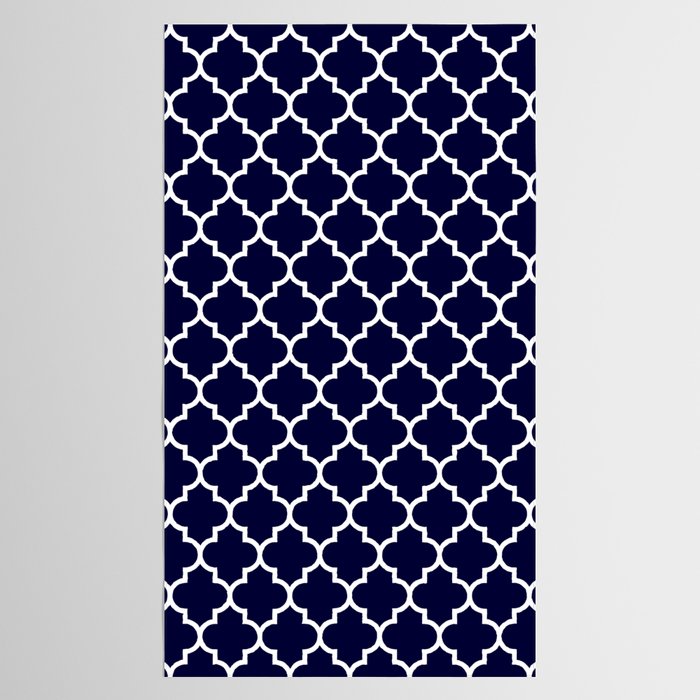 White Moroccan Quatrefoil On Navy Blue Tablecloth Gallery Image 2