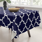 White Moroccan Quatrefoil On Navy Blue Tablecloth Gallery Image 3