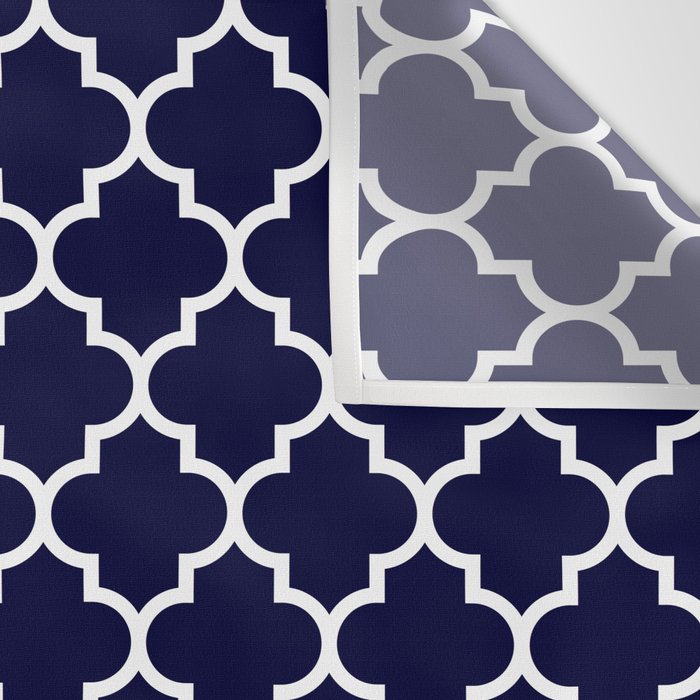 White Moroccan Quatrefoil On Navy Blue Wall Tapestry Gallery Image 3