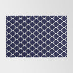 White Moroccan Quatrefoil On Navy Blue Rug Gallery Image 2