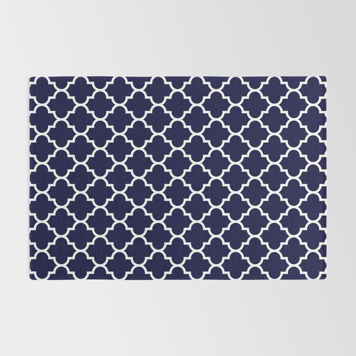 White Moroccan Quatrefoil On Navy Blue Rug Gallery Image 2