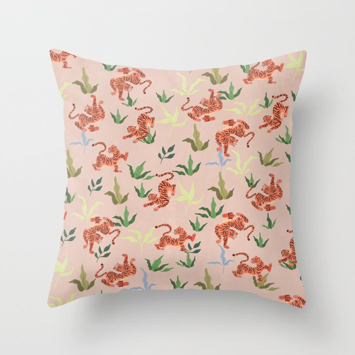 Dancing Tiger (Taupe) Throw Pillow