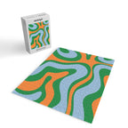 Bold Modern Retro Liquid Swirl Abstract Pattern Green Orange Baby Blue Jigsaw Puzzle Gallery Image 2