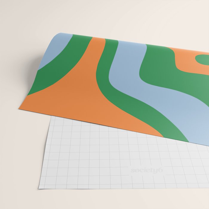 Bold Modern Retro Liquid Swirl Abstract Pattern Green Orange Baby Blue Wrapping Paper Gallery Image 2