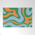 Bold Modern Retro Liquid Swirl Abstract Pattern Green Orange Baby Blue Welcome Mat Gallery Image 1