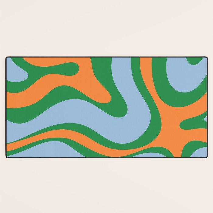 Bold Modern Retro Liquid Swirl Abstract Pattern Green Orange Baby Blue Desk Mat Gallery Image 3