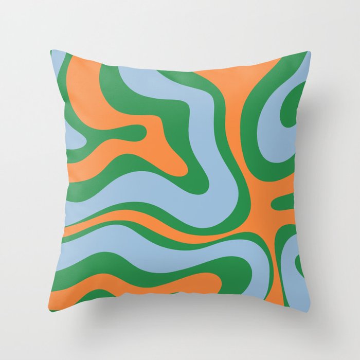 Bold Modern Retro Liquid Swirl Abstract Pattern Green Orange Baby Blue Throw Pillow Gallery Image 6