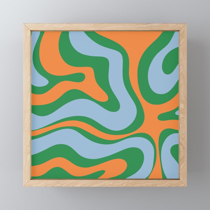 Bold Modern Retro Liquid Swirl Abstract Pattern Green Orange Baby Blue Mini Art Print Gallery Image 1