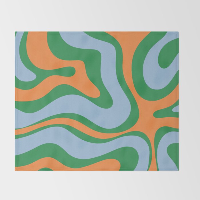 Bold Modern Retro Liquid Swirl Abstract Pattern Green Orange Baby Blue Throw Blanket Gallery Image 2